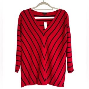 NWT Talbots Chevron Stripe V-Neck Sweater Classic Knit Top Red Navy Size Medium